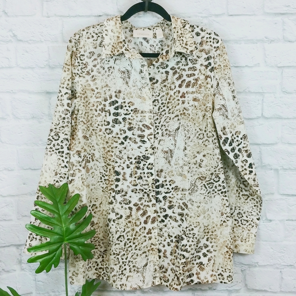 CHICO'S Long Sleeve Button Up No Iron Top Large